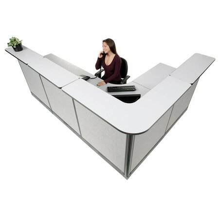 INTERION BY GLOBAL INDUSTRIAL Interion L-Shaped Reception Station w/Raceway 116inW x 80inD x 46inH Gray Counter Gray Panel 249011NGG